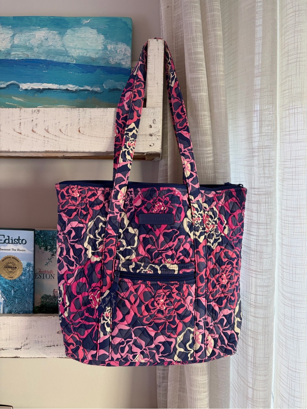 Vera Bradley Navy and Pink Floral Quilted Tote